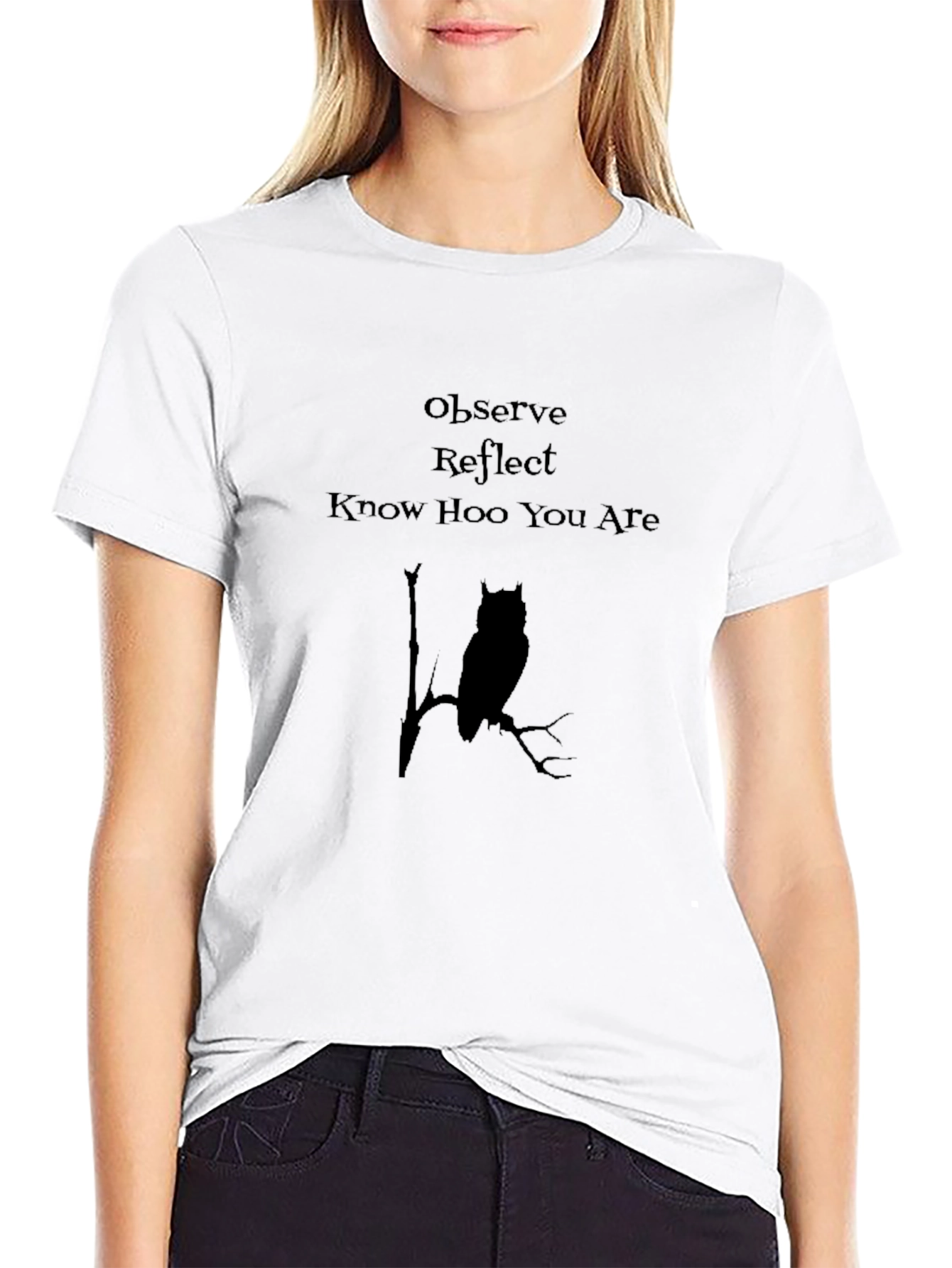 Observe Reflect Owl Graphic Black T-Shirt