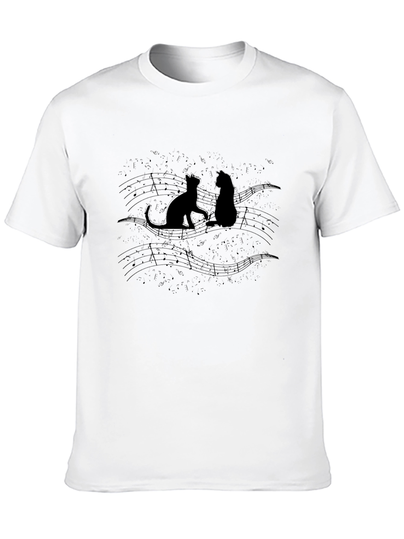 Cats on Sheet Music Black T-Shirt