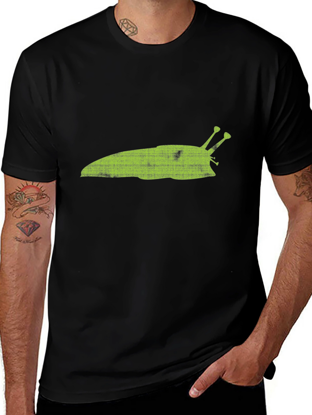 Green Slug Graphic T-Shirt - Casual Black Tee