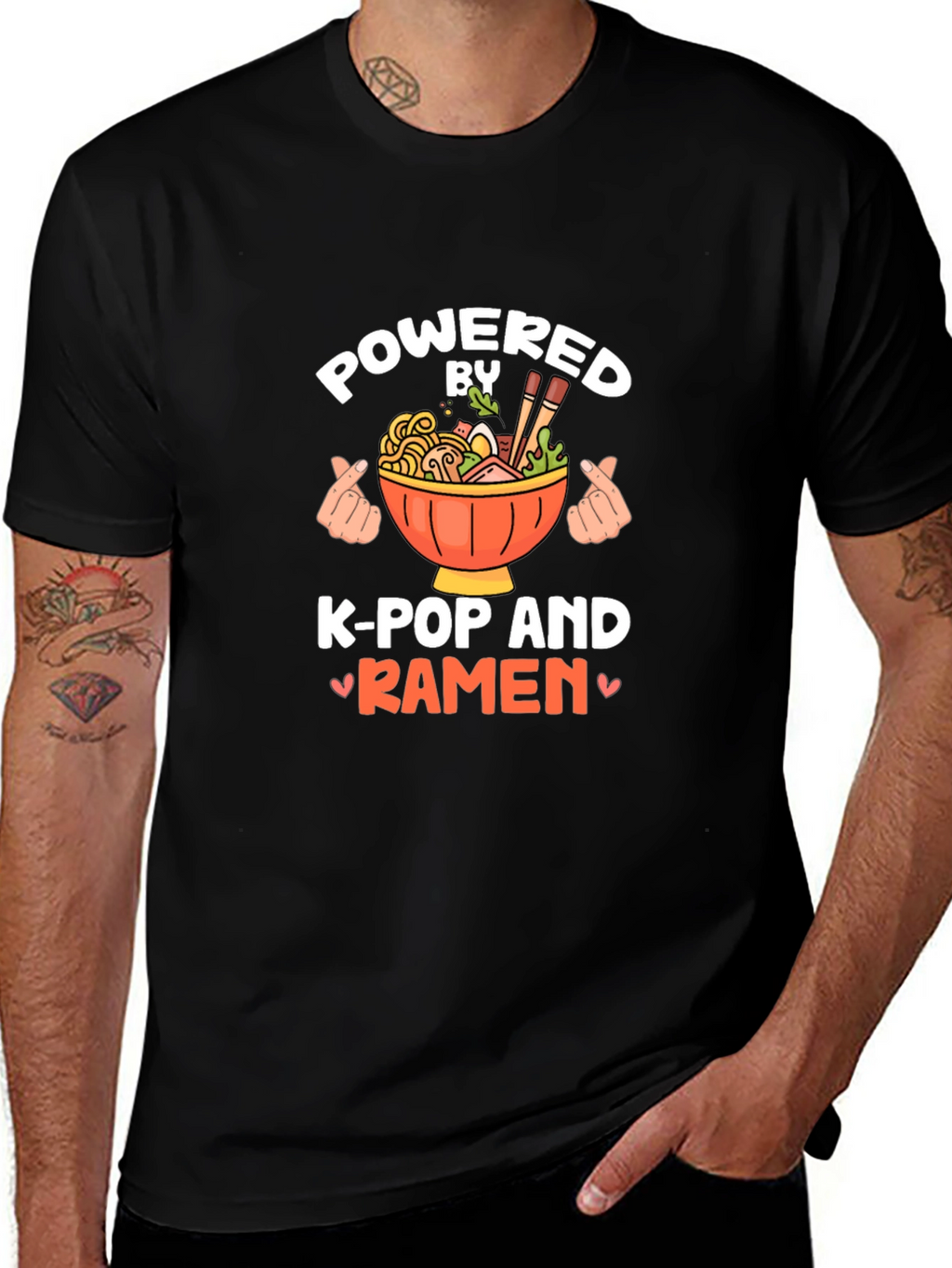 Powered by K-Pop and Ramen Black Tee