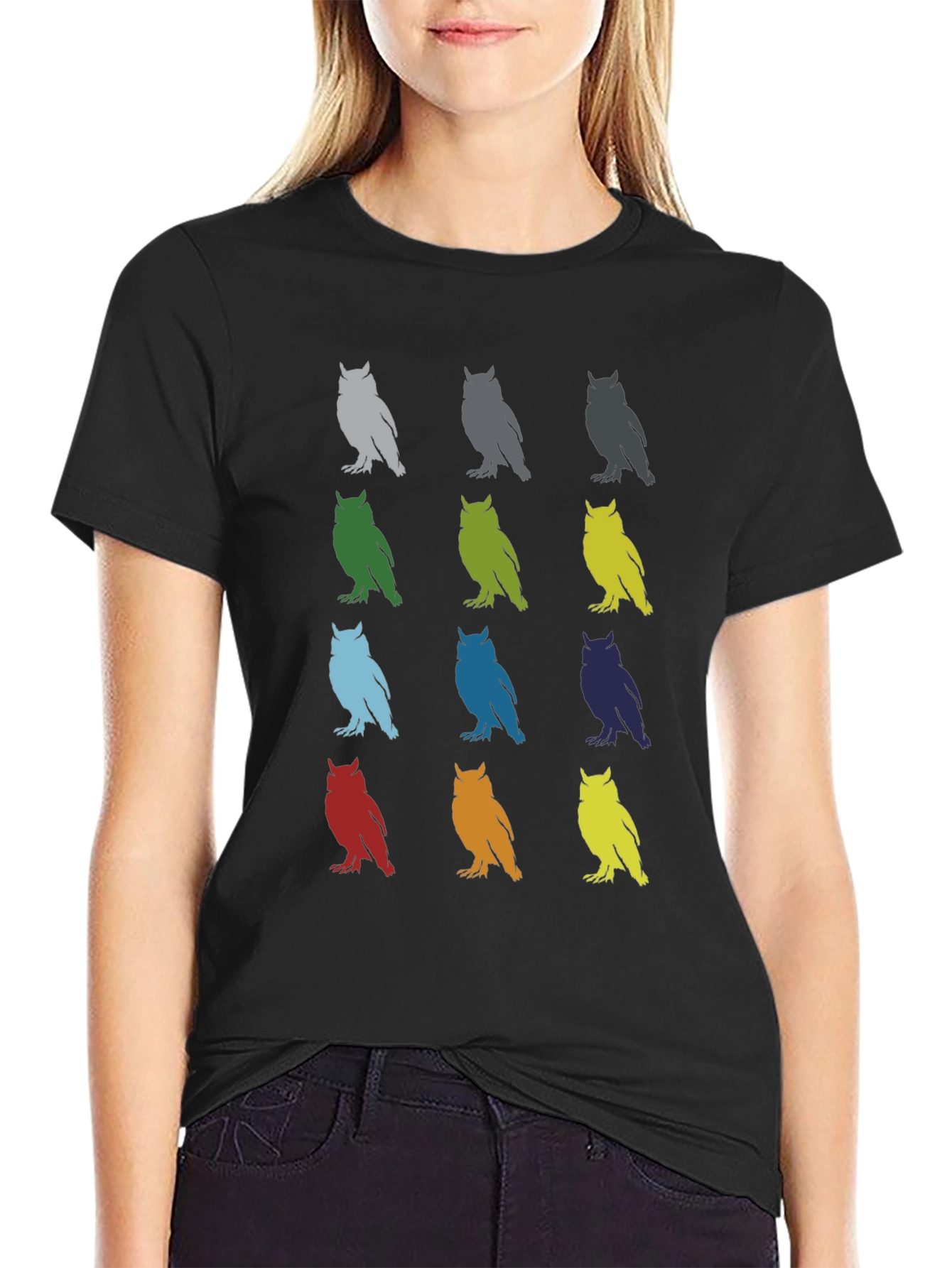 Colorful Owl Pattern Tee - Unique Graphic T-Shirt