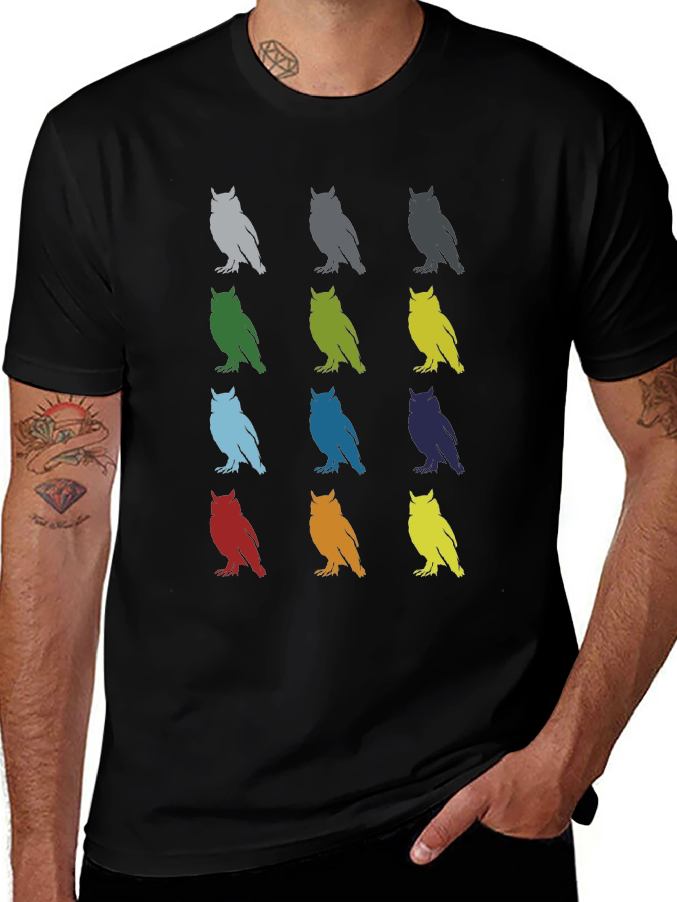 Colorful Owl Pattern Tee - Unique Graphic T-Shirt