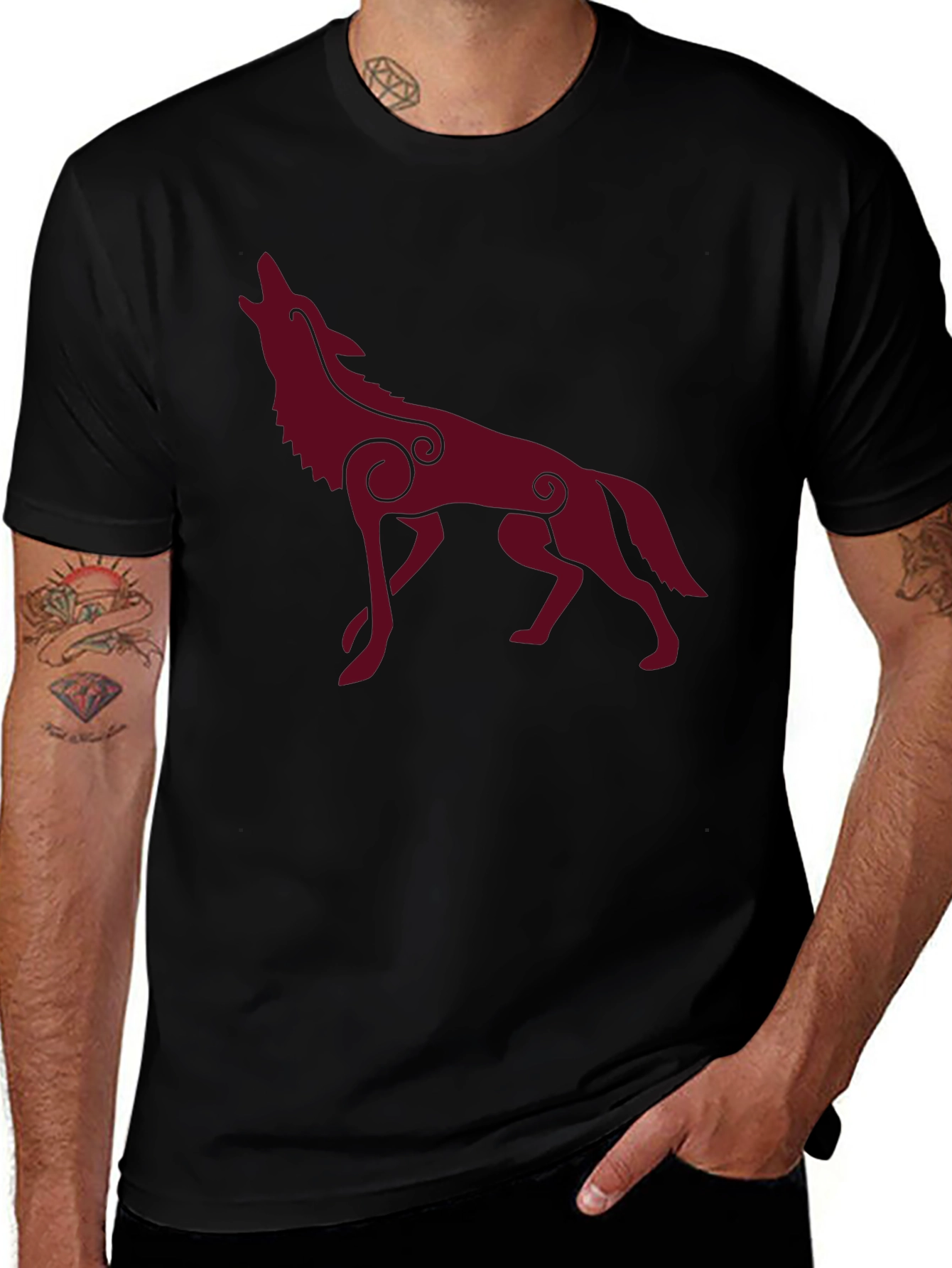 Wolf Silhouette Graphic Tee - Stylish Mens Black T-Shirt