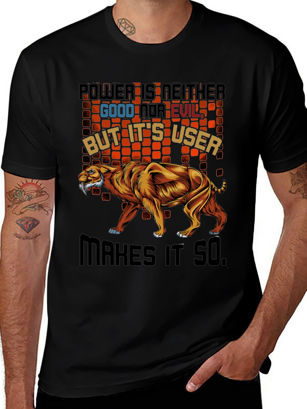 Power T-Shirt Featuring Saber-Tooth Tiger Graphic
