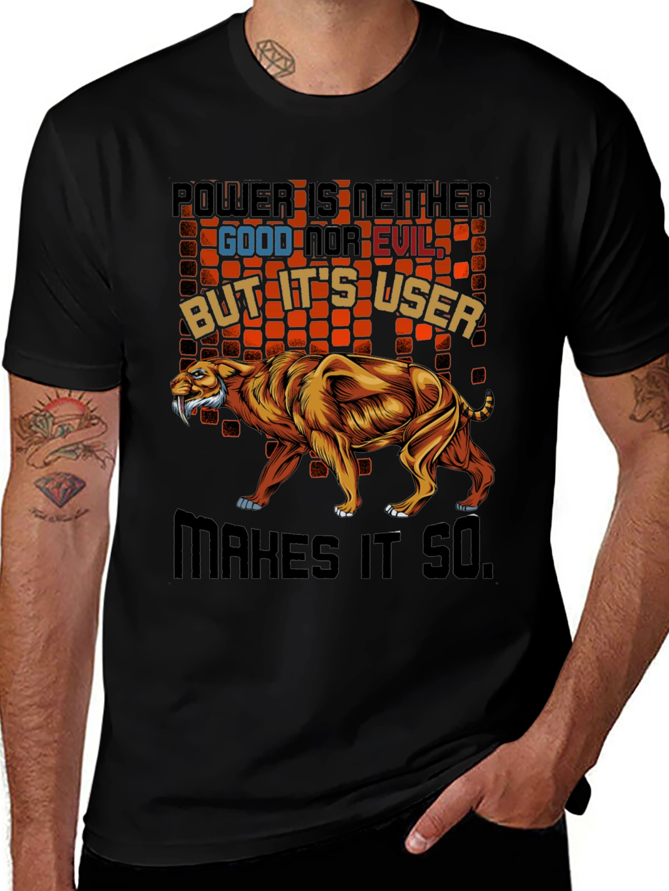 Power T-Shirt Featuring Saber-Tooth Tiger Graphic