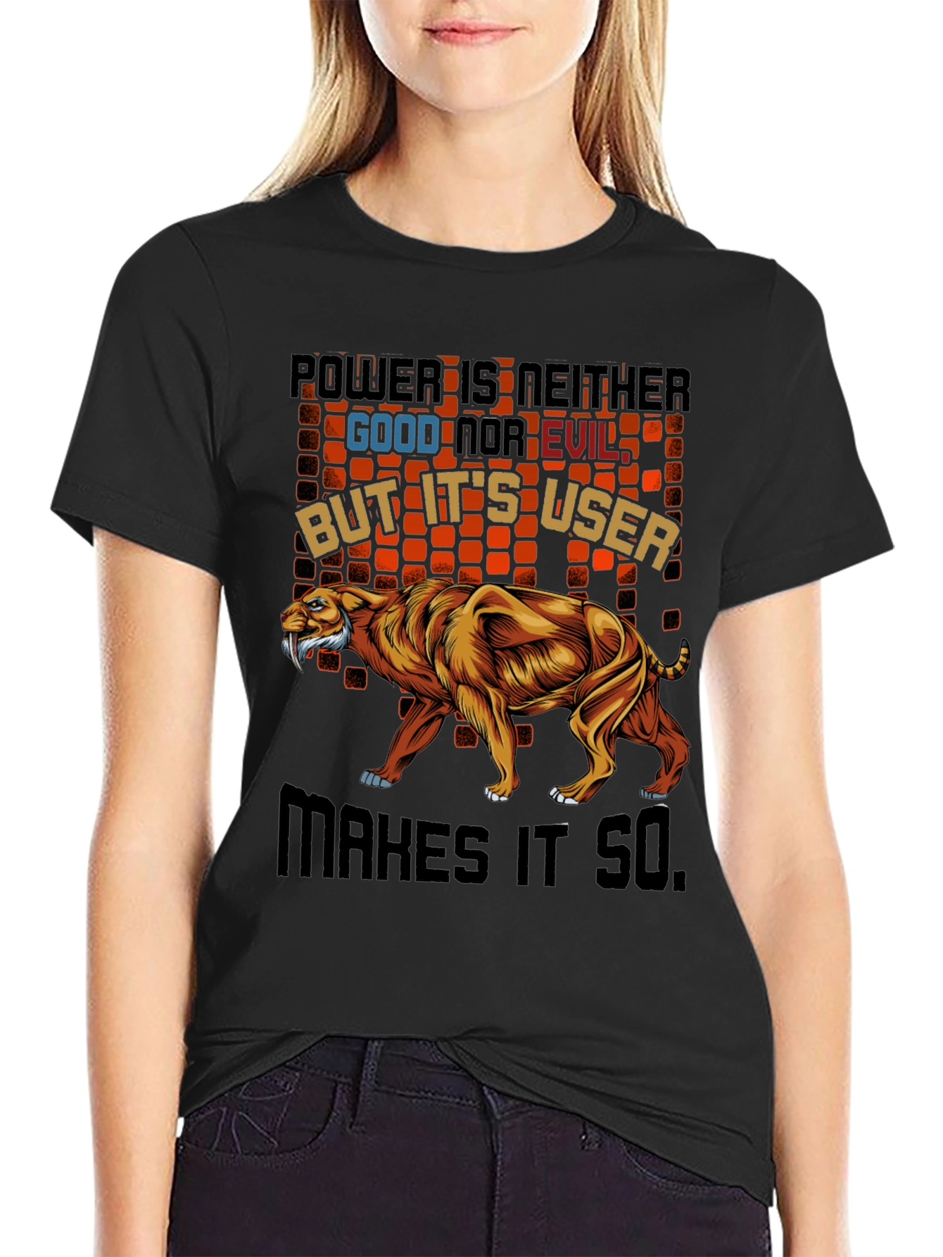 Power T-Shirt Featuring Saber-Tooth Tiger Graphic