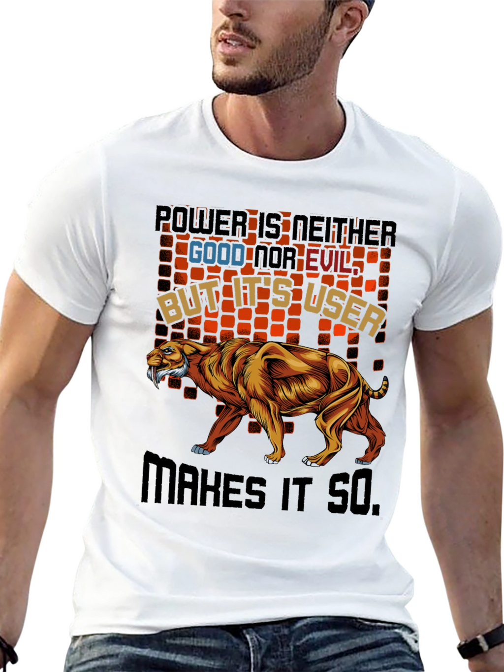 Power T-Shirt Featuring Saber-Tooth Tiger Graphic