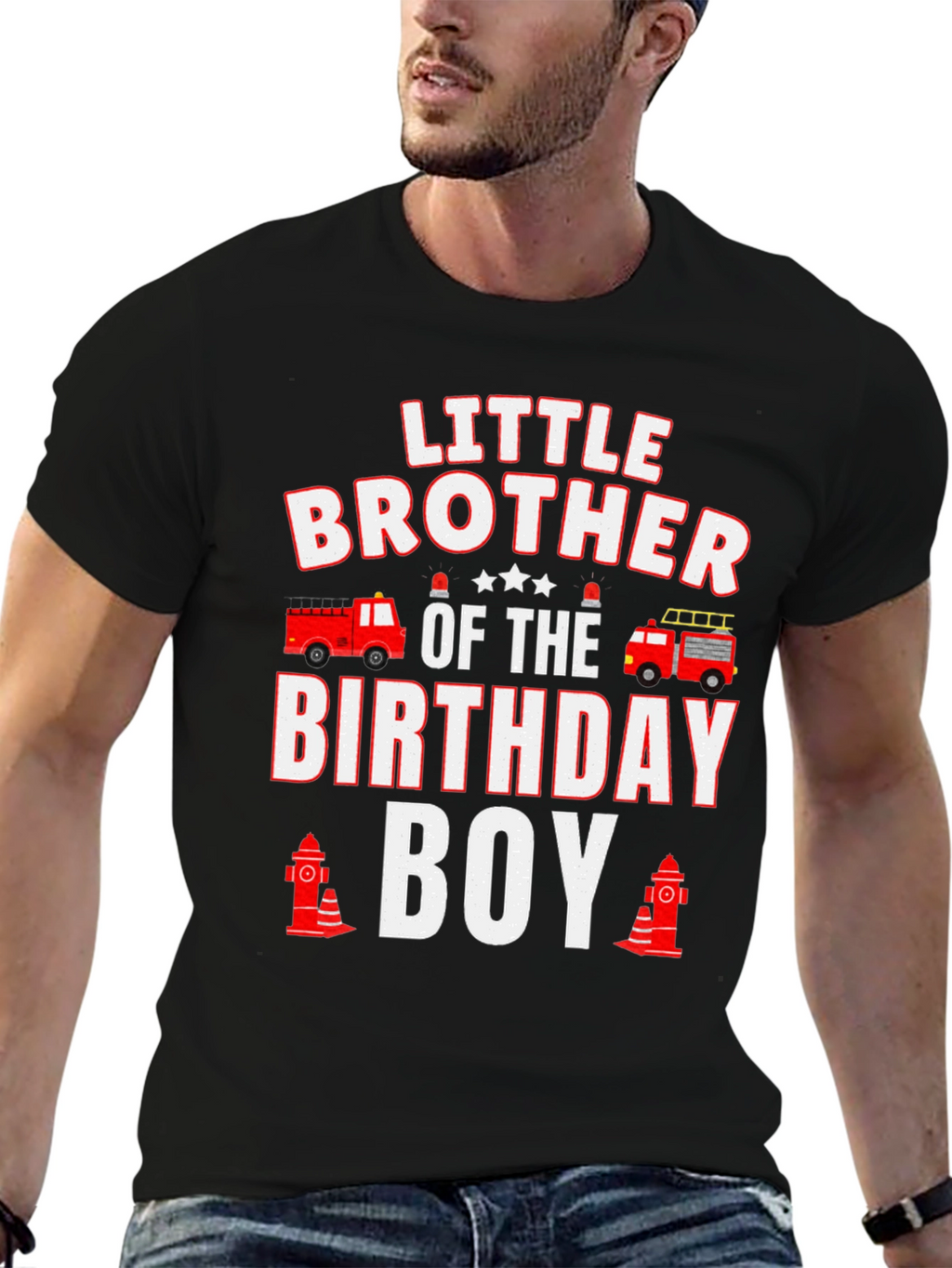 Little Brother Birthday Boy Firetruck T-Shirt