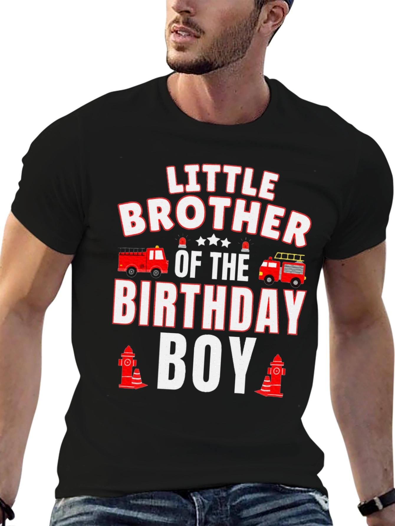 Little Brother Birthday Boy Firetruck T-Shirt