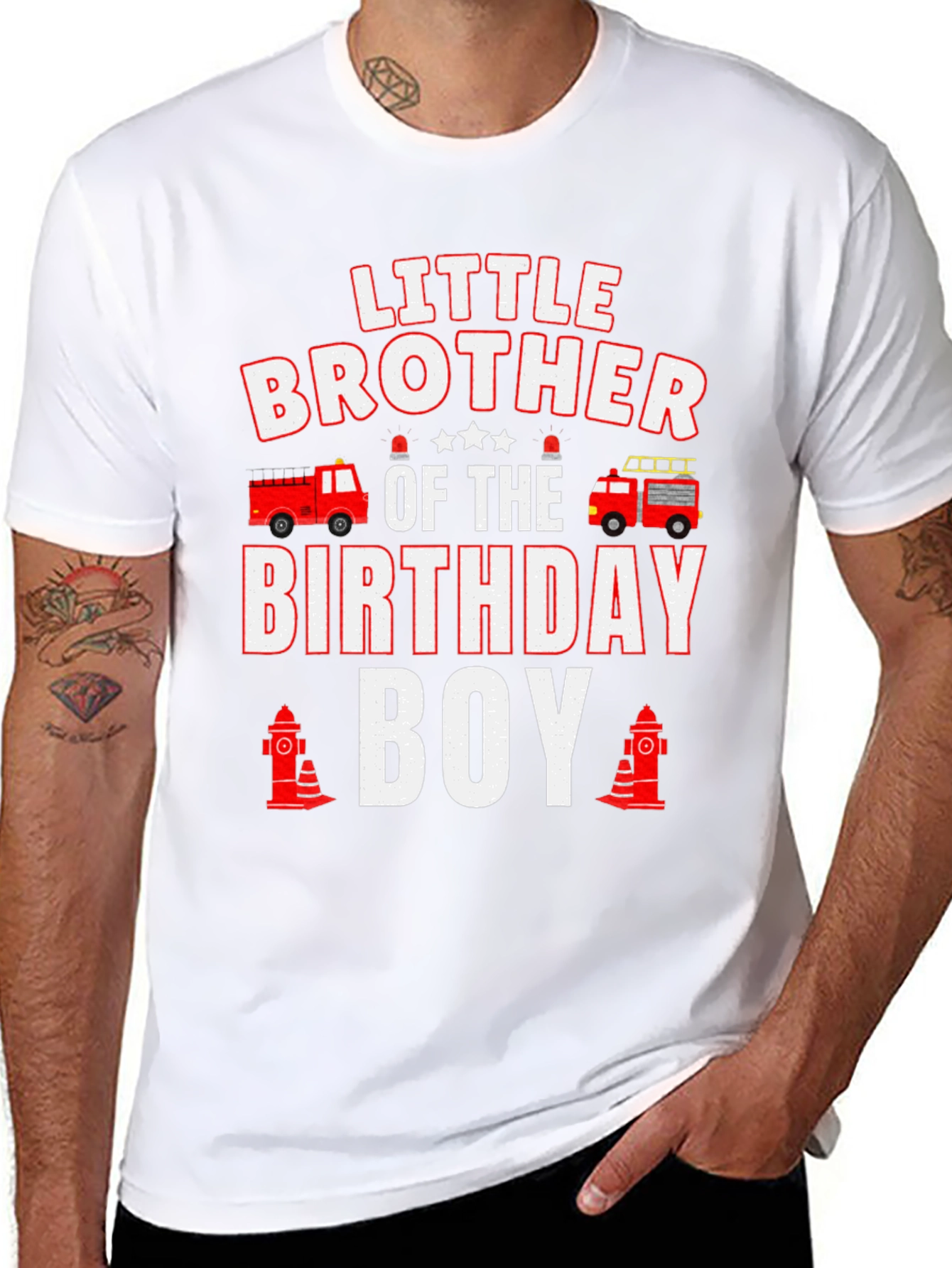 Little Brother Birthday Boy Firetruck T-Shirt