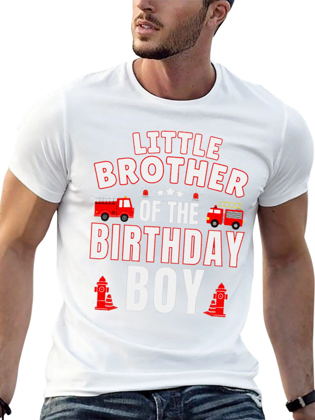 Little Brother Birthday Boy Firetruck T-Shirt