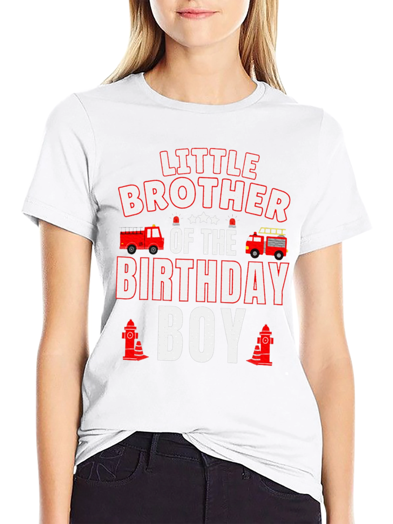 Little Brother Birthday Boy Firetruck T-Shirt