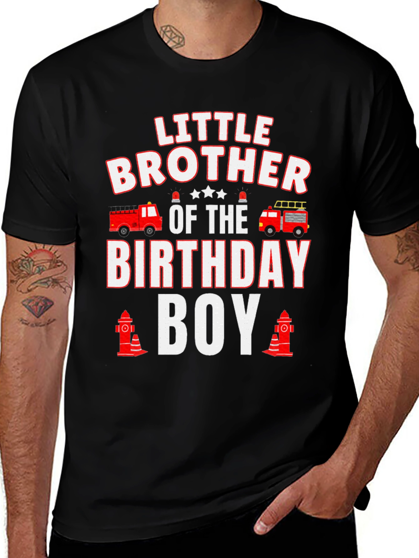 Little Brother Birthday Boy Firetruck T-Shirt