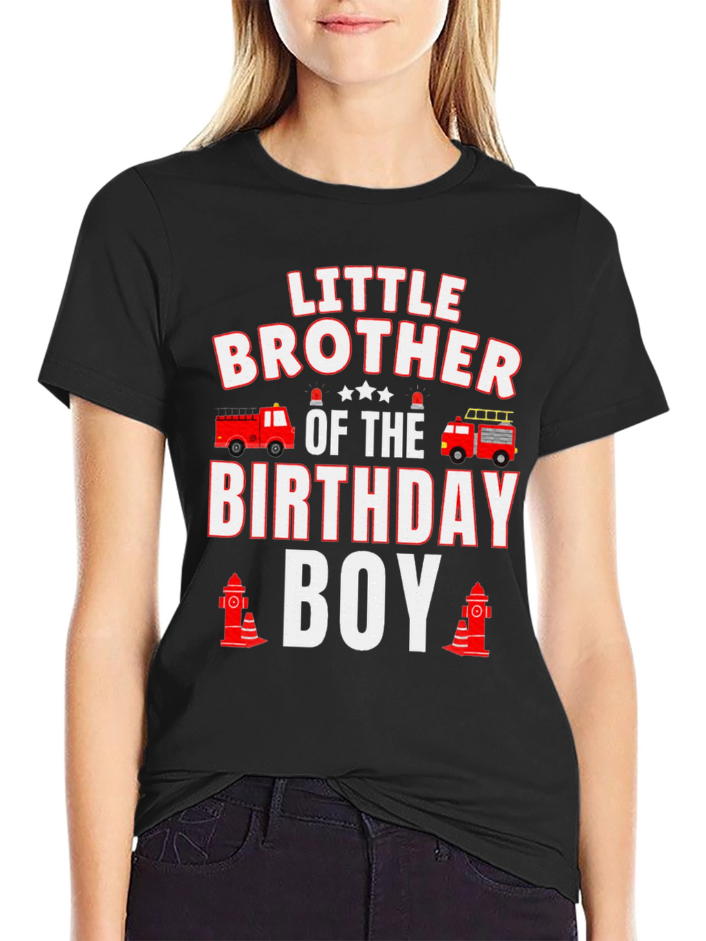 Little Brother Birthday Boy Firetruck T-Shirt