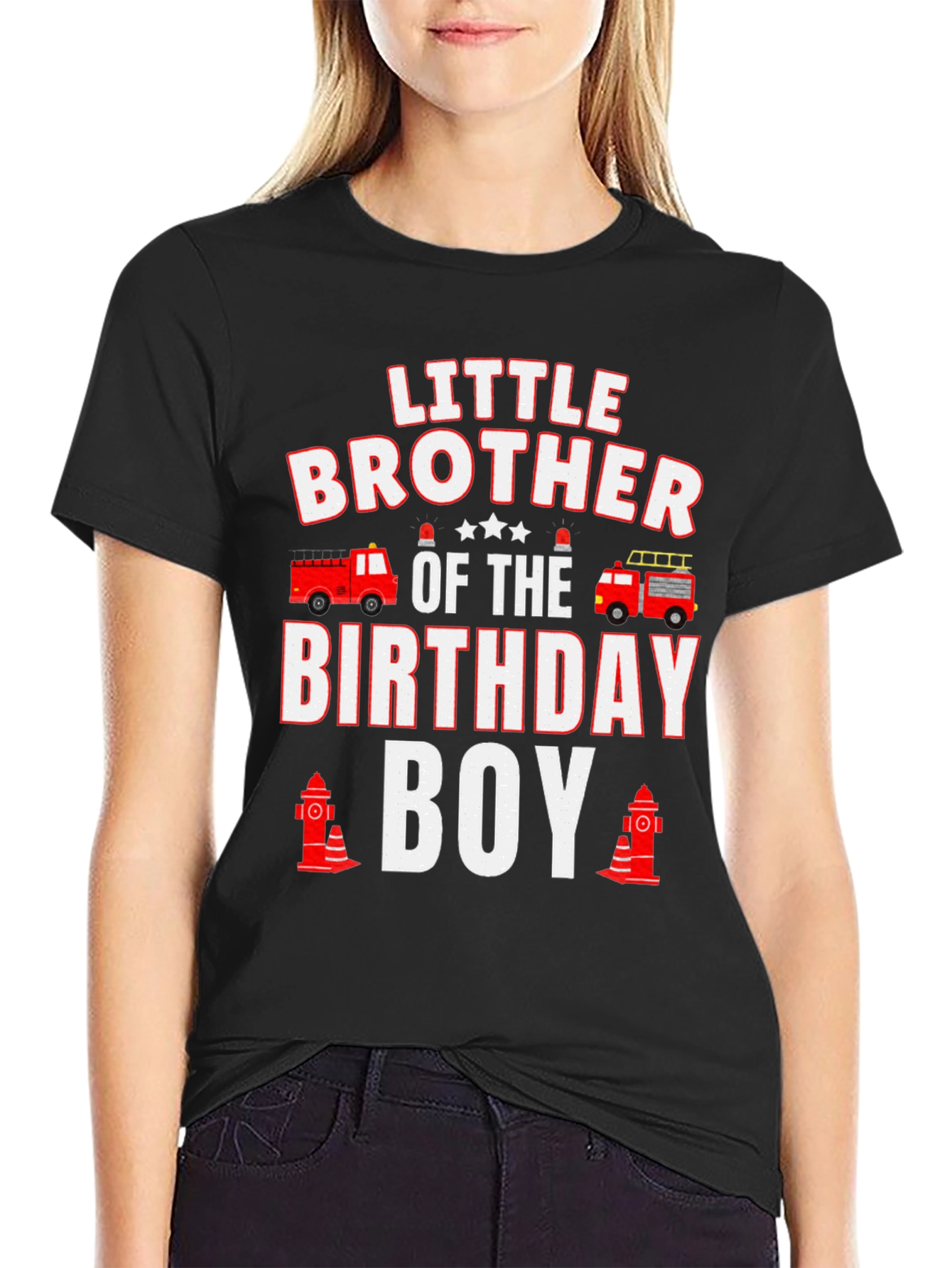 Little Brother Birthday Boy Firetruck T-Shirt