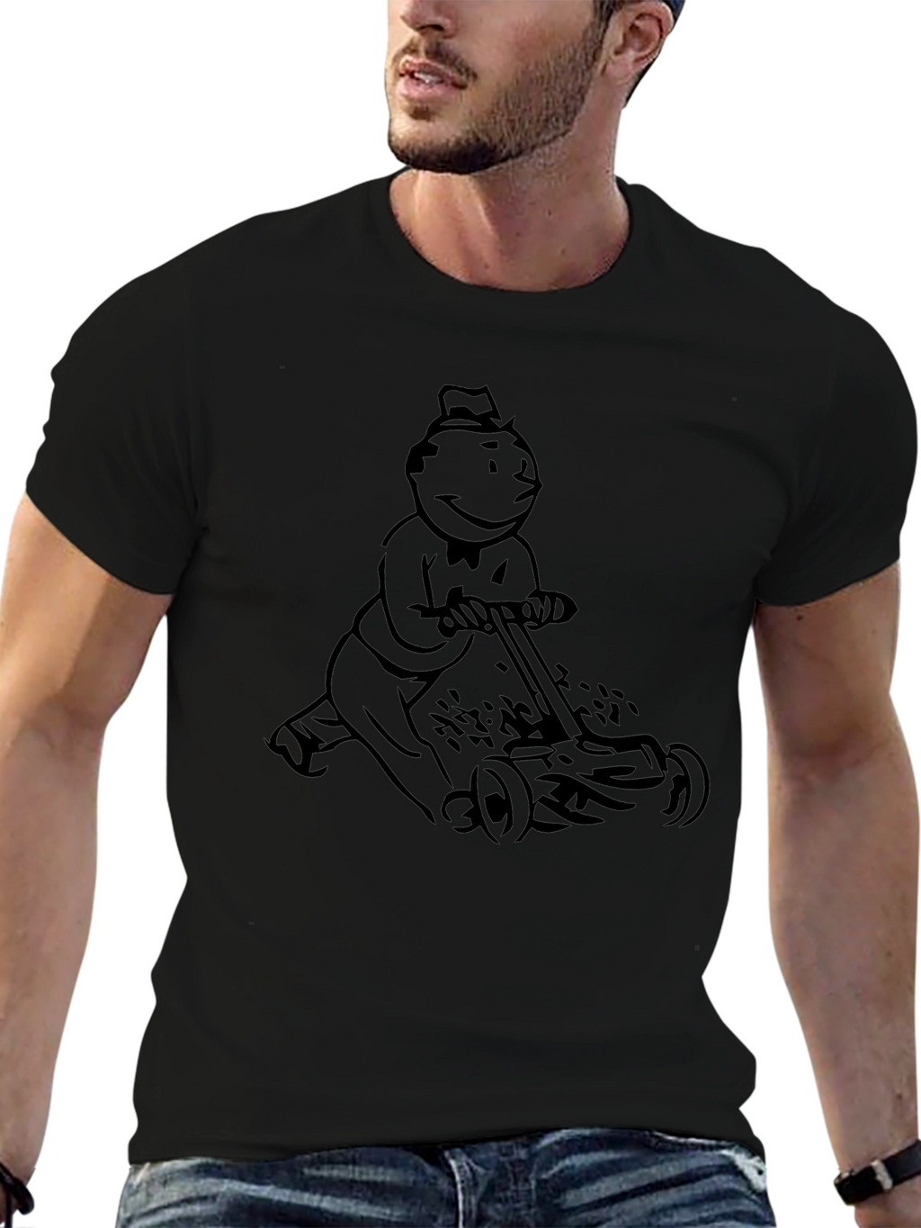 Monopoly Man Mowing T-Shirt - Black Graphic Tee