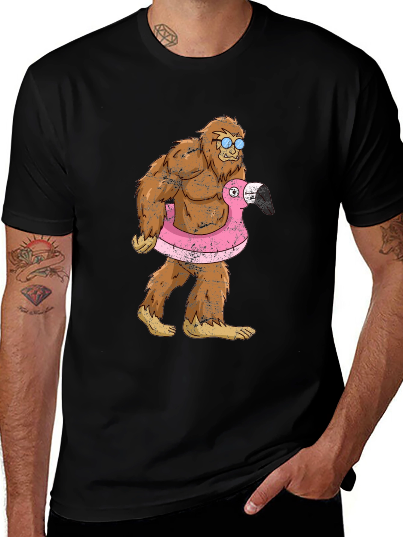 Bigfoot Flamingo Float T-Shirt - Funny Summer Tee