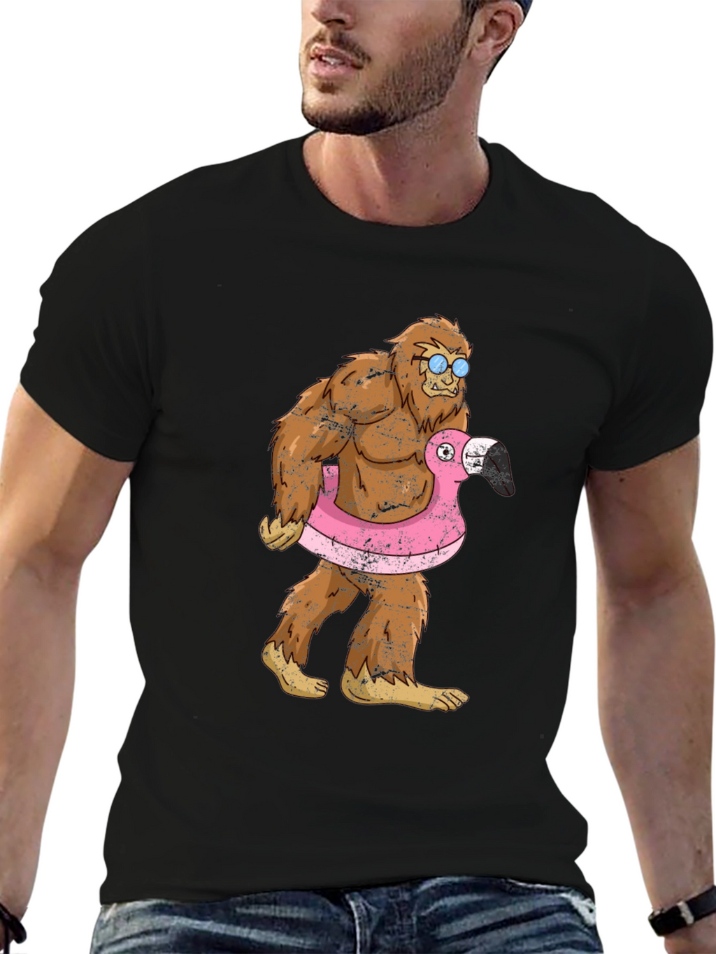 Bigfoot Flamingo Float T-Shirt - Funny Summer Tee