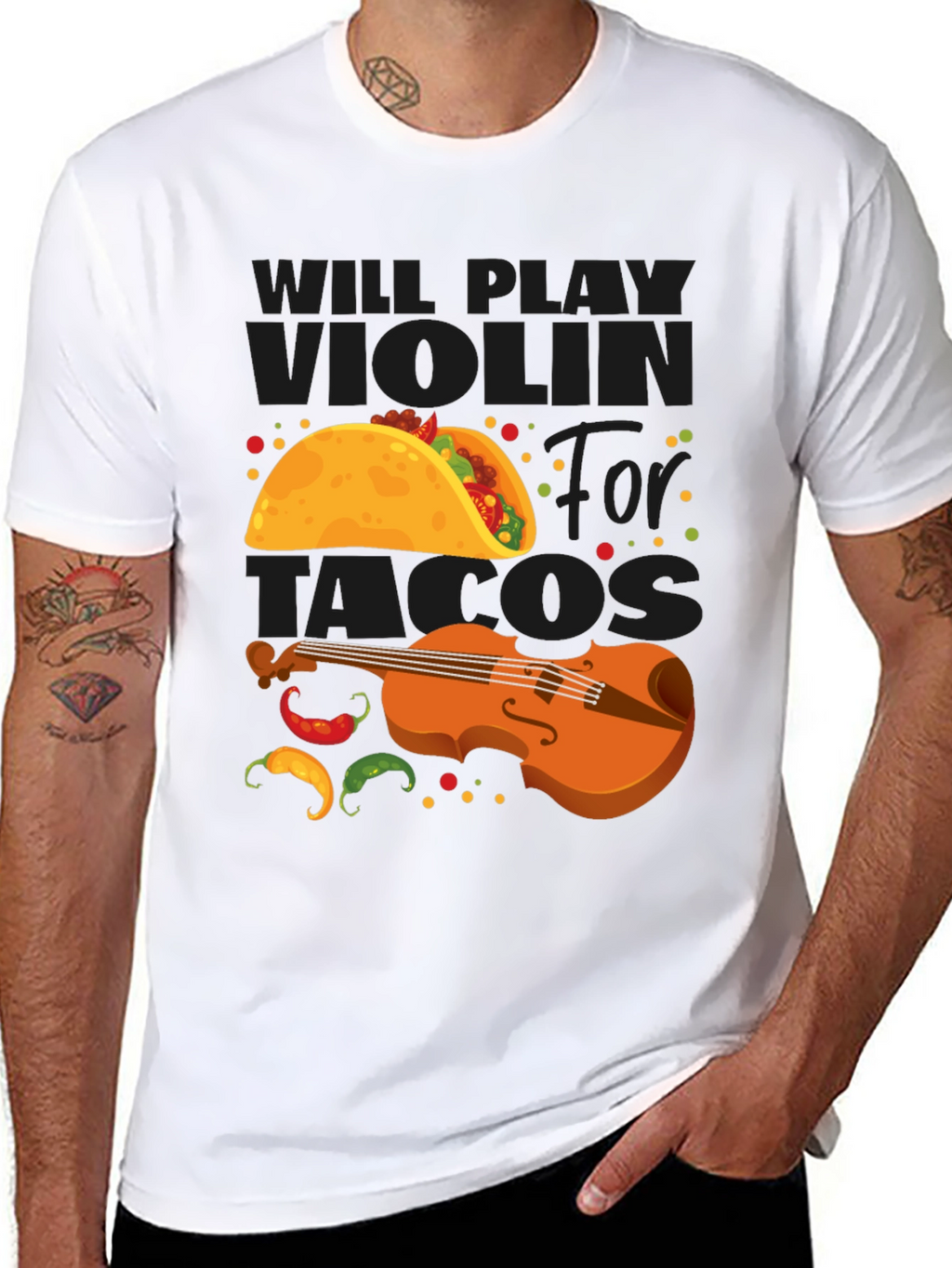 Will Play Violin for Tacos Funny Graphic Tee
