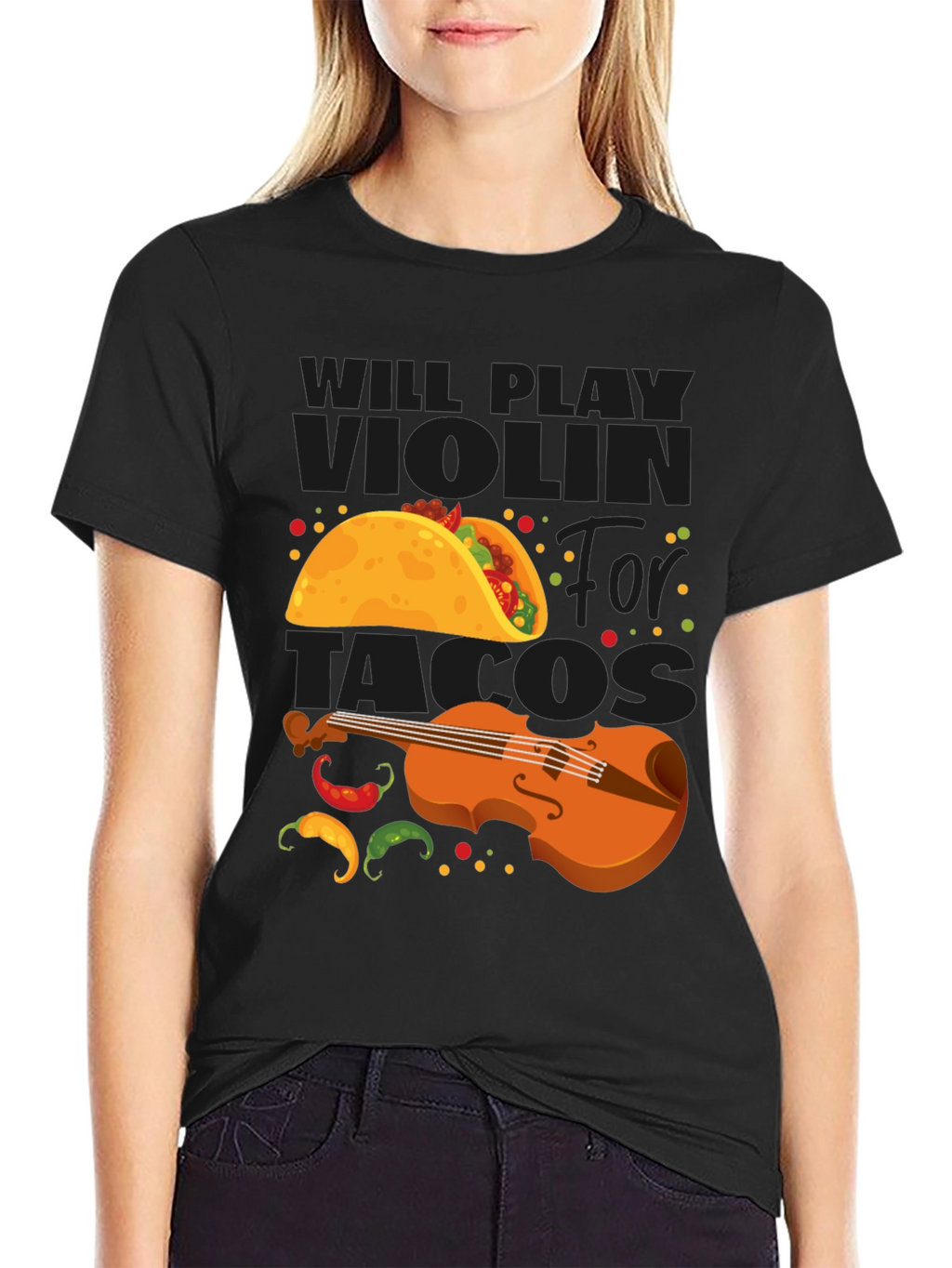 Will Play Violin for Tacos Funny Graphic Tee