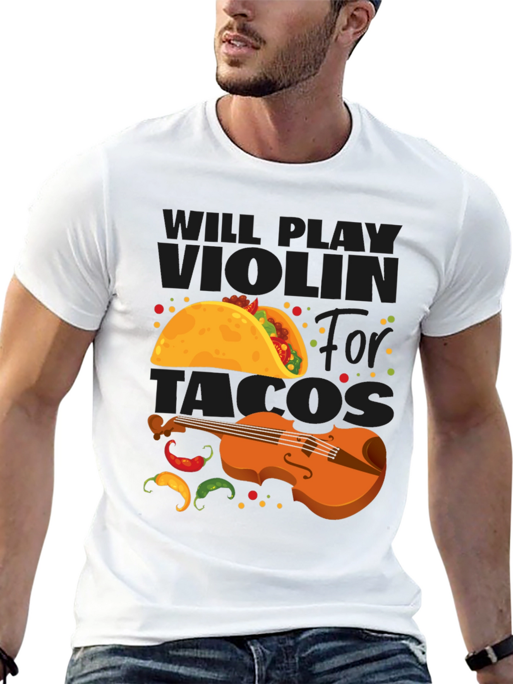 Will Play Violin for Tacos Funny Graphic Tee