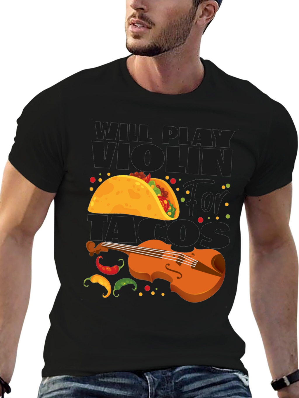 Will Play Violin for Tacos Funny Graphic Tee