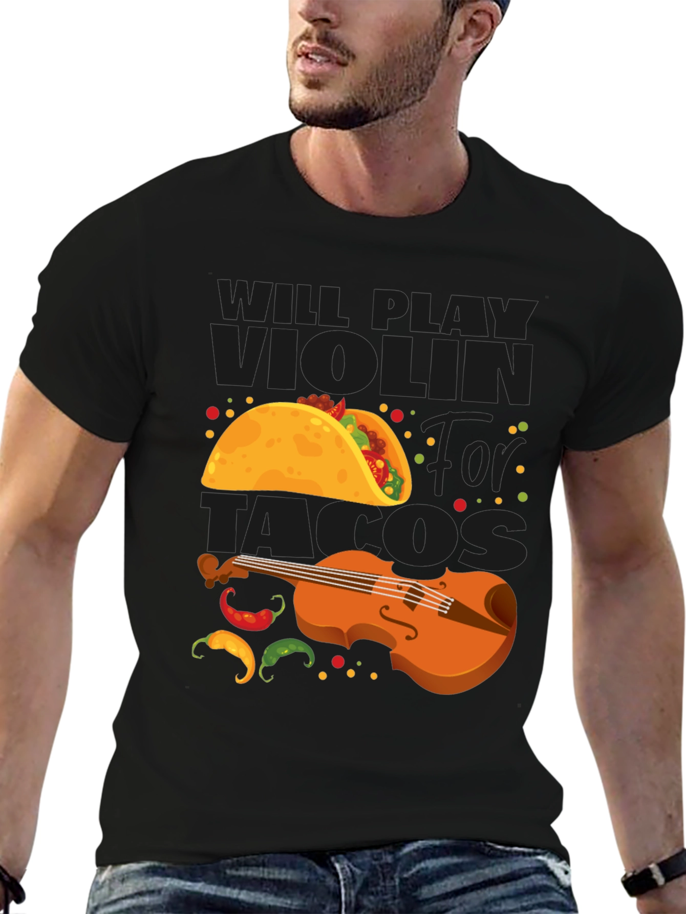 Will Play Violin for Tacos Funny Graphic Tee