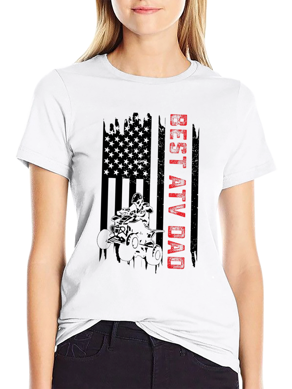 Best ATV Dad American Flag Graphic T-Shirt