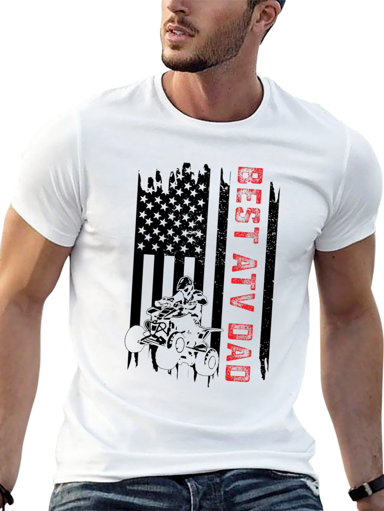 Best ATV Dad American Flag Graphic T-Shirt