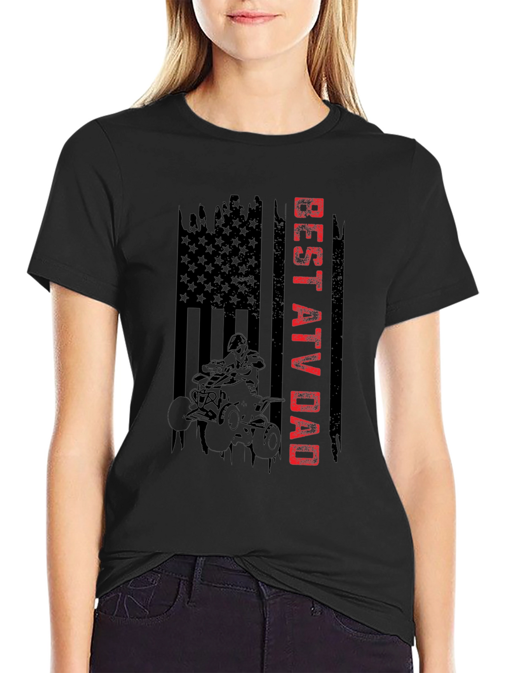 Best ATV Dad American Flag Graphic T-Shirt