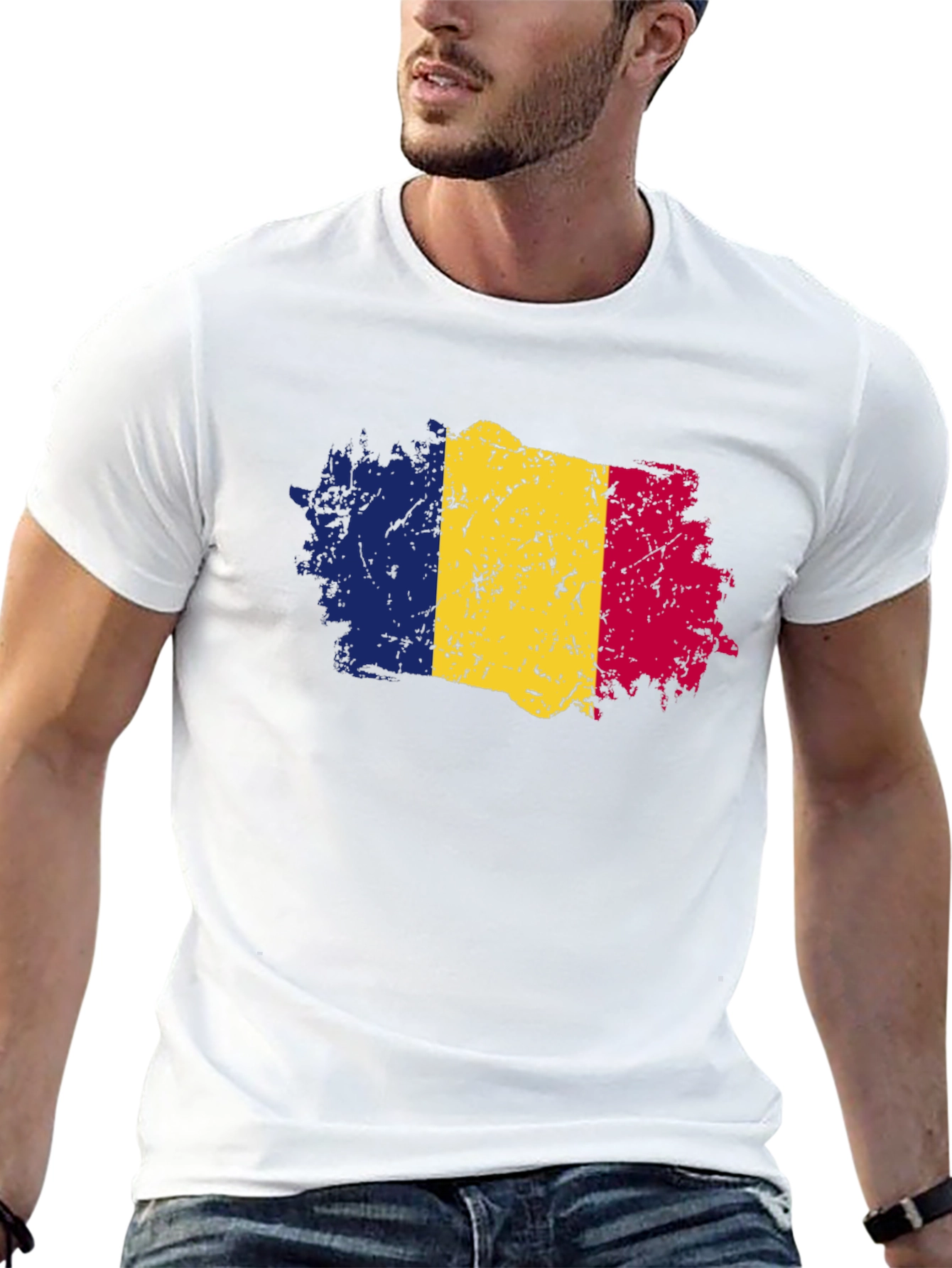 Romania Flag Graphic T-Shirt - Distressed Look