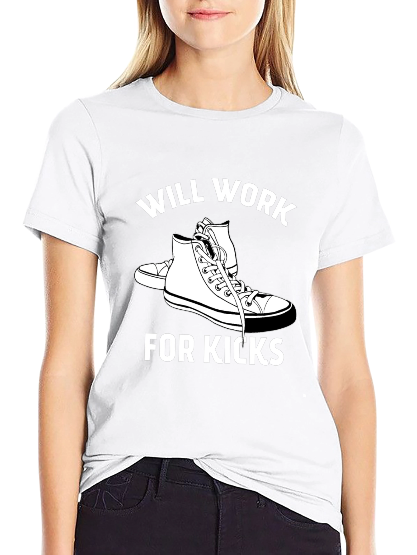Will Work for Kicks Black Graphic Tee