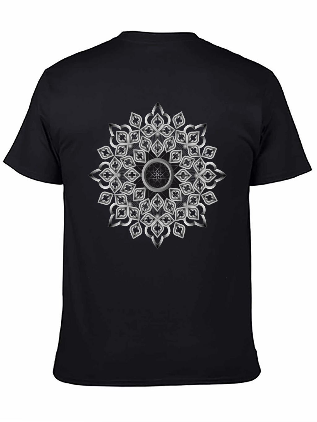Geometric Silver Mandala Graphic Black T-Shirt