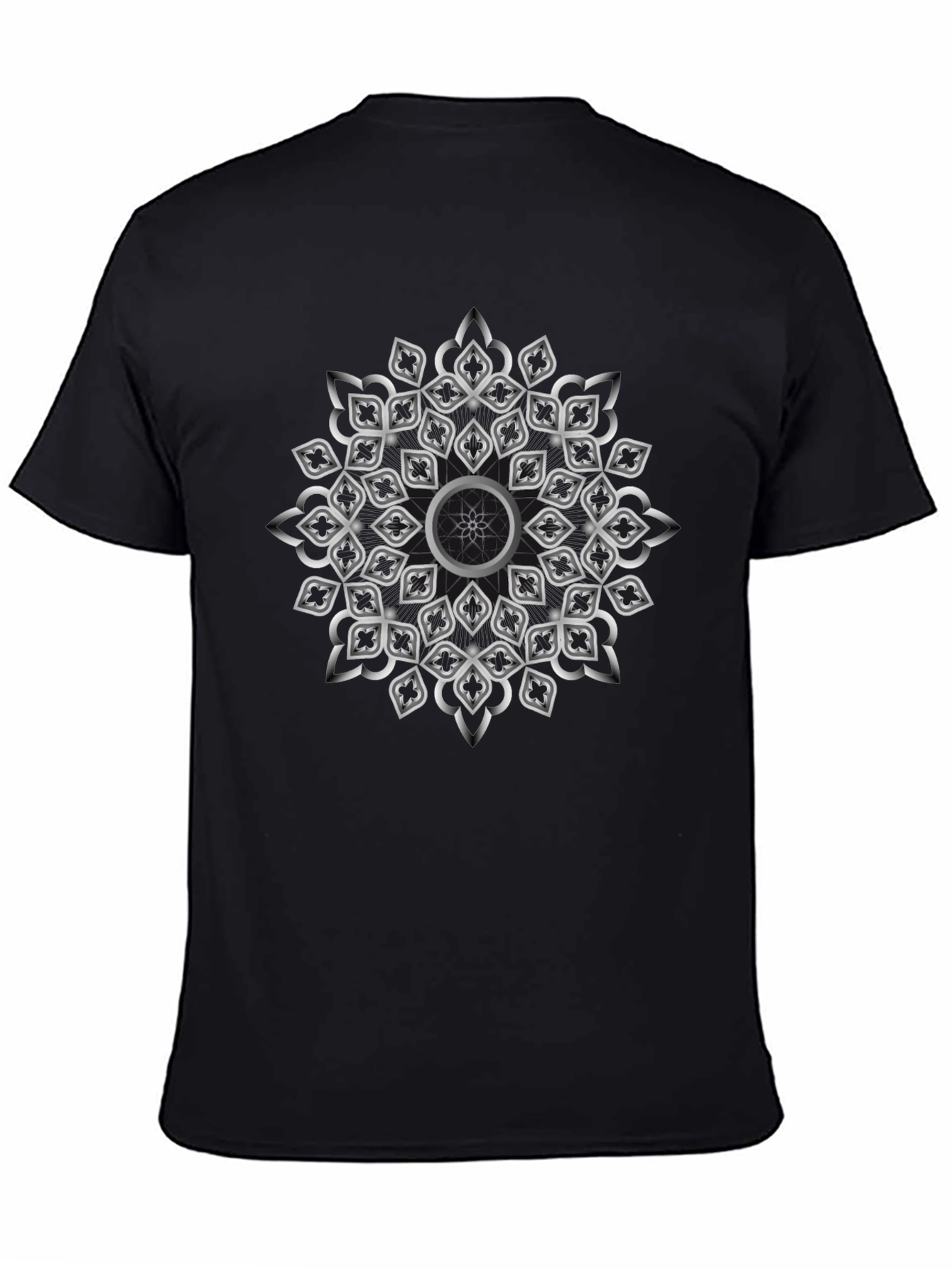 Geometric Silver Mandala Graphic Black T-Shirt