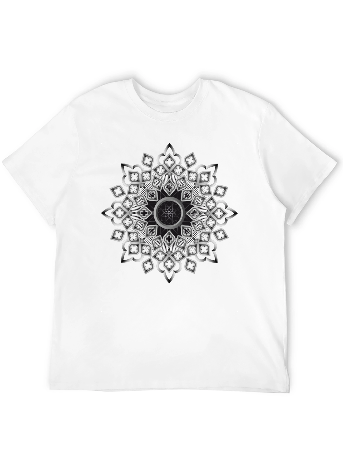 Geometric Silver Mandala Graphic Black T-Shirt