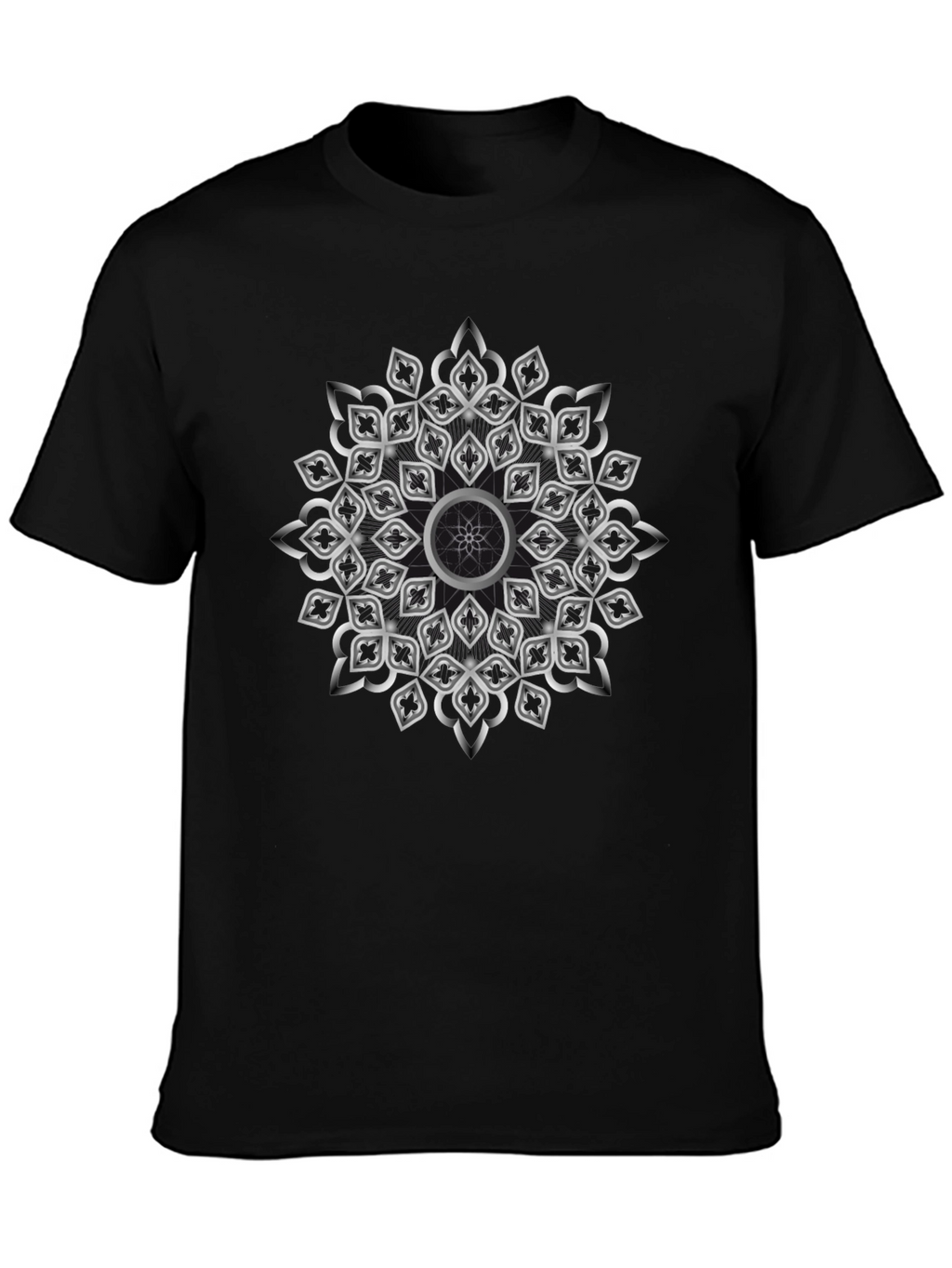 Geometric Silver Mandala Graphic Black T-Shirt