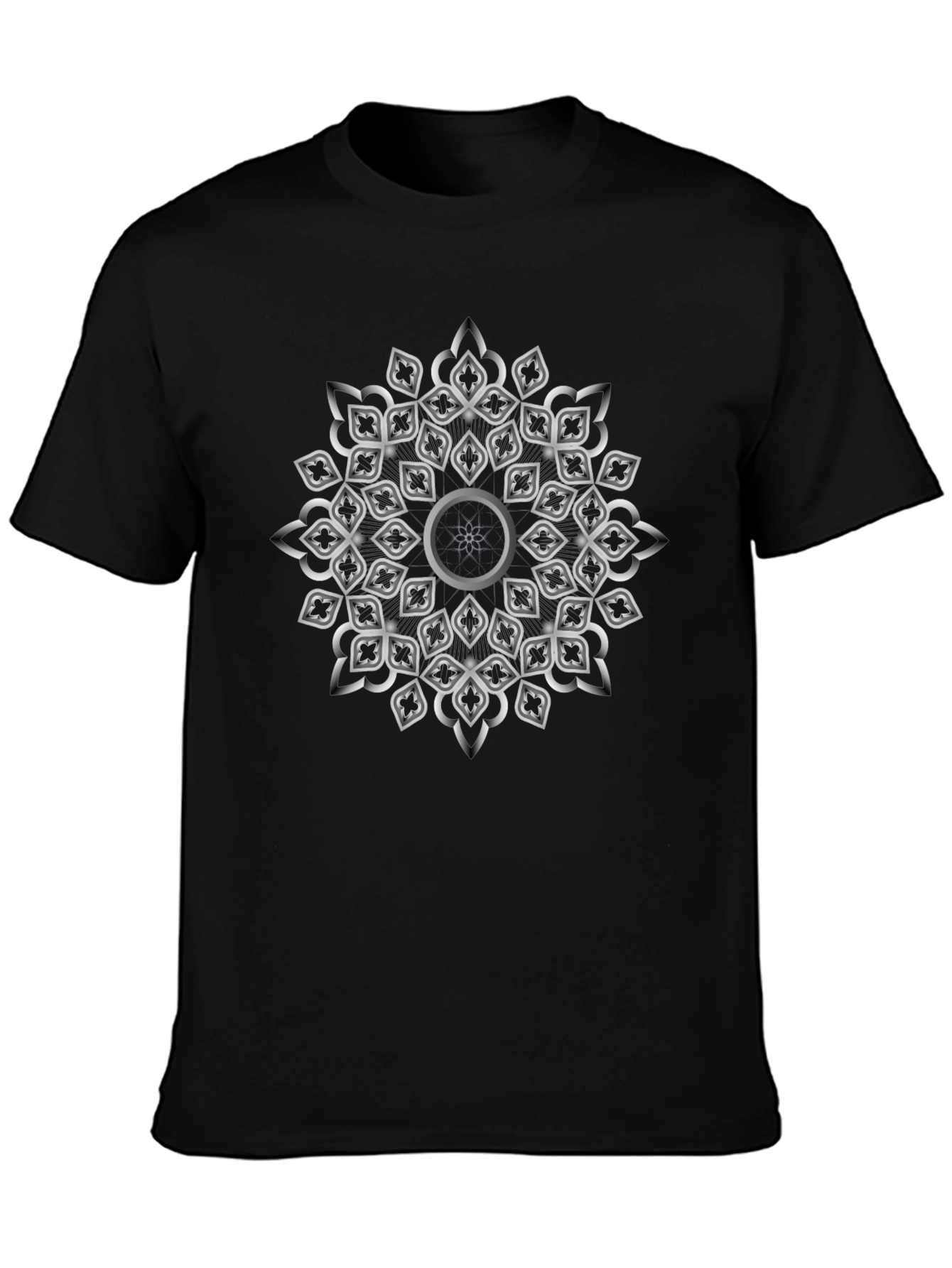 Geometric Silver Mandala Graphic Black T-Shirt