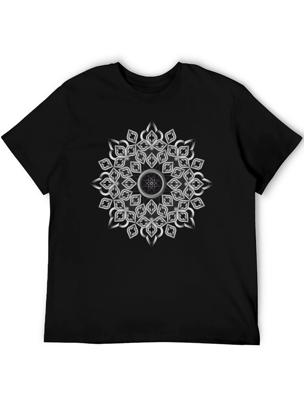 Geometric Silver Mandala Graphic Black T-Shirt