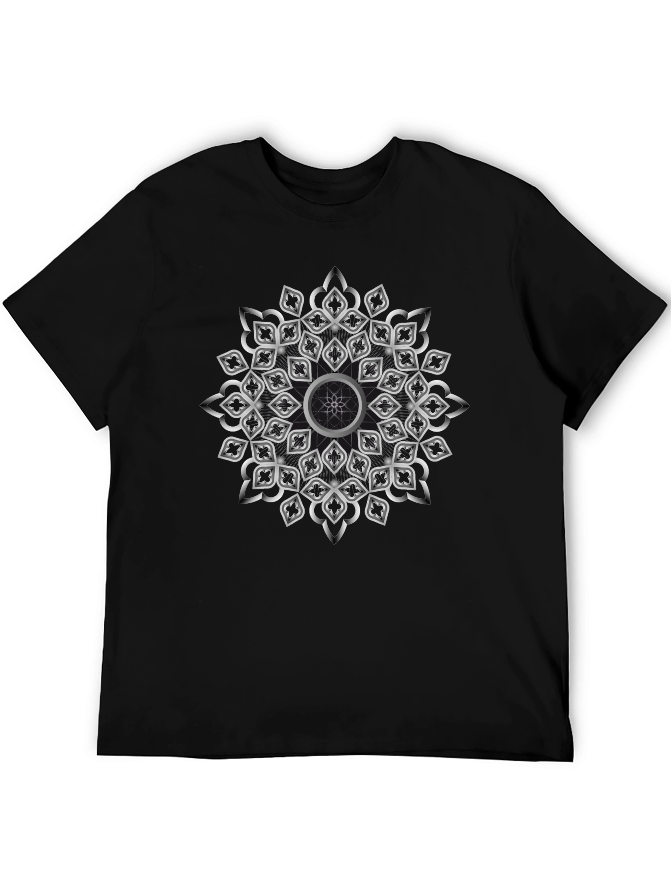 Geometric Silver Mandala Graphic Black T-Shirt