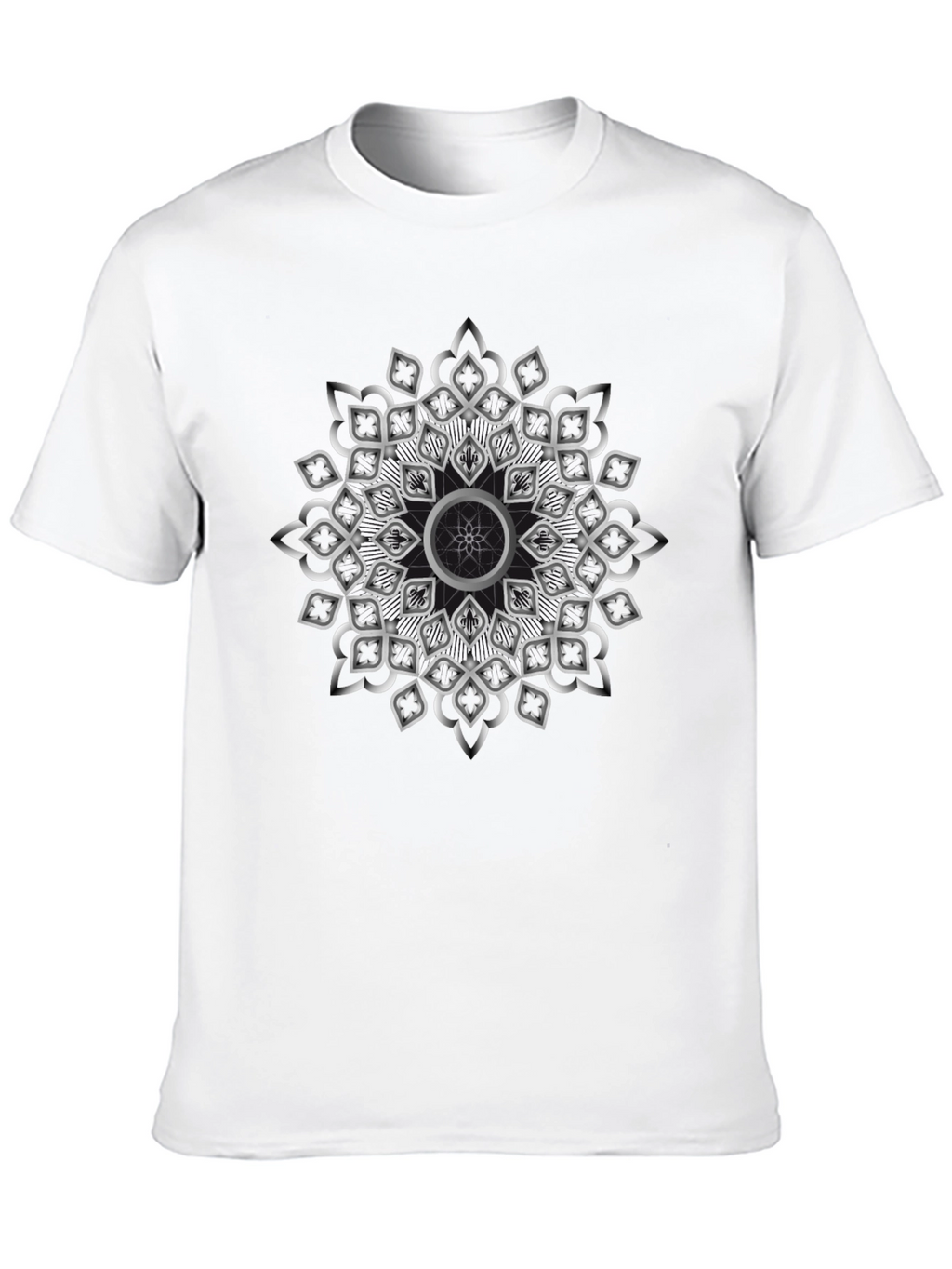 Geometric Silver Mandala Graphic Black T-Shirt