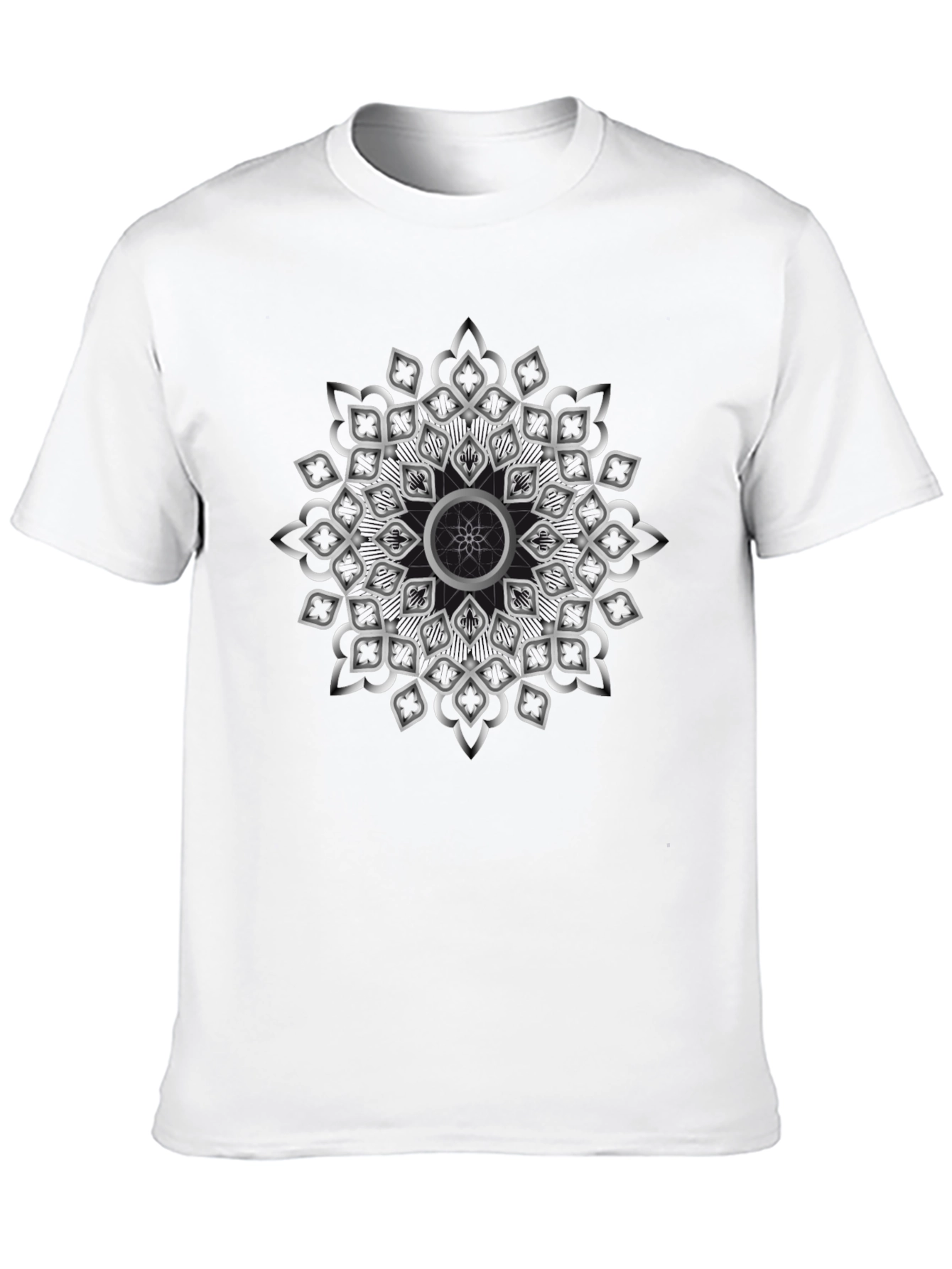 Geometric Silver Mandala Graphic Black T-Shirt