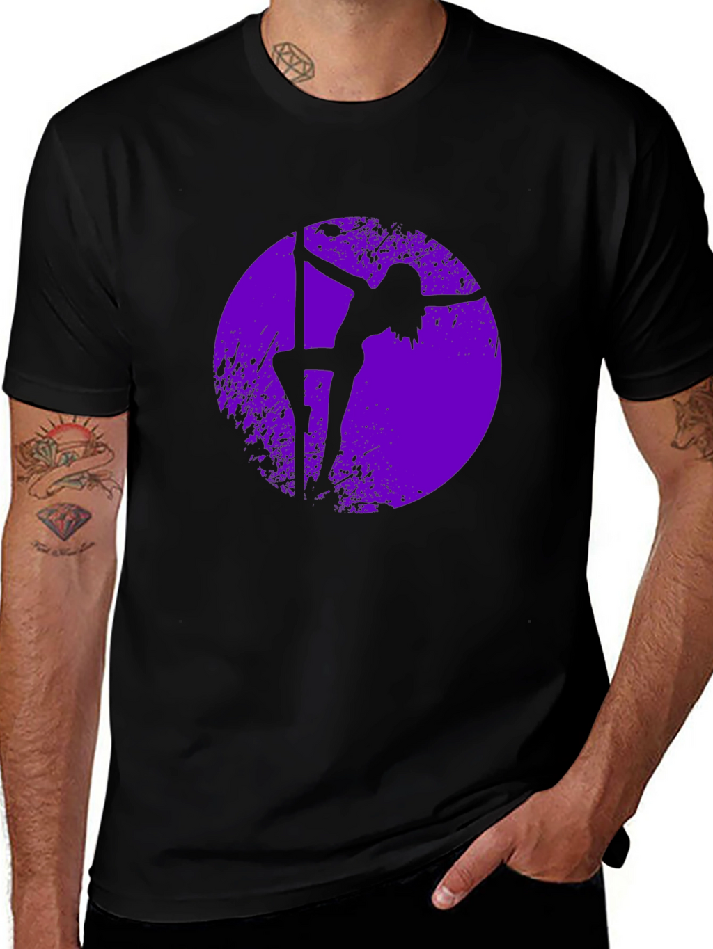 Pole Dancer Silhouette Graphic Tee - Black Cotton Shirt