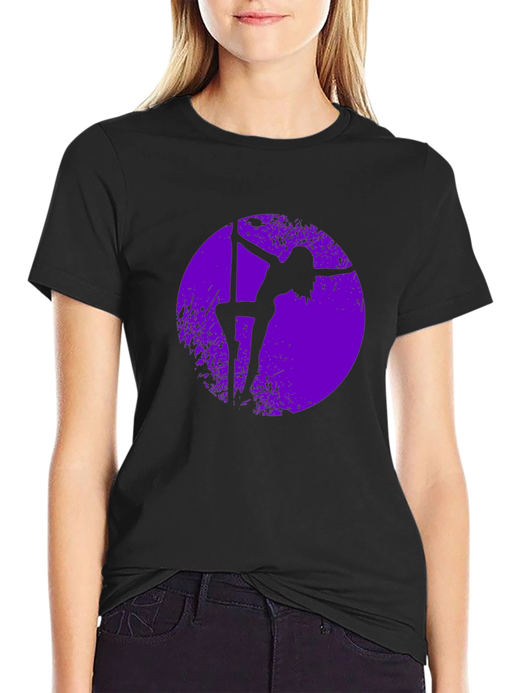 Pole Dancer Silhouette Graphic Tee - Black Cotton Shirt