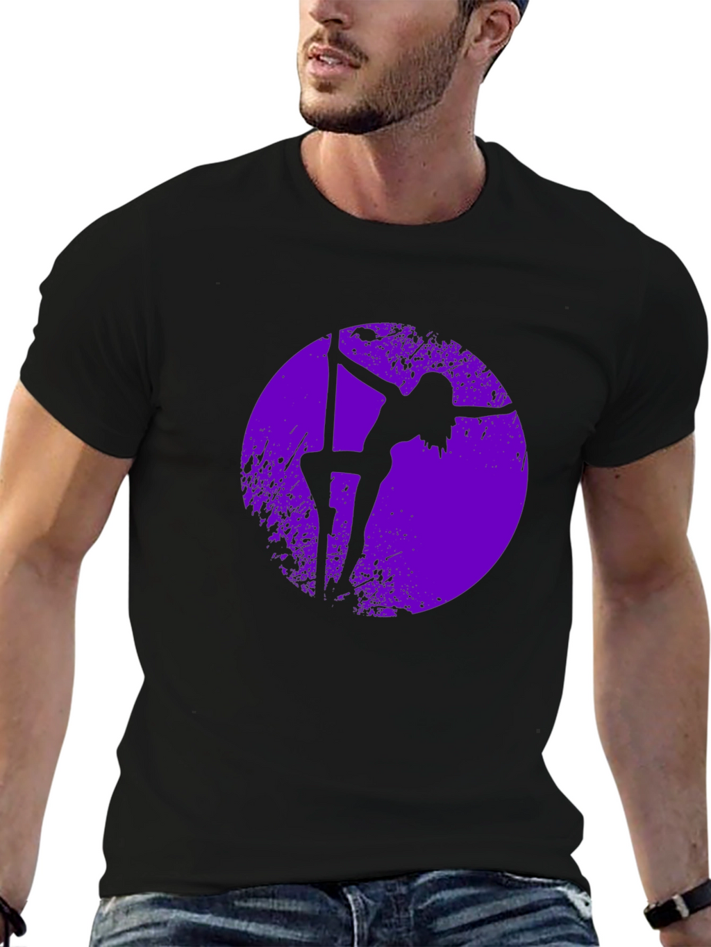 Pole Dancer Silhouette Graphic Tee - Black Cotton Shirt