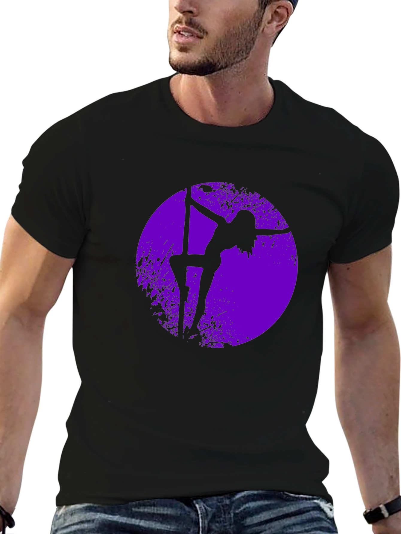 Pole Dancer Silhouette Graphic Tee - Black Cotton Shirt