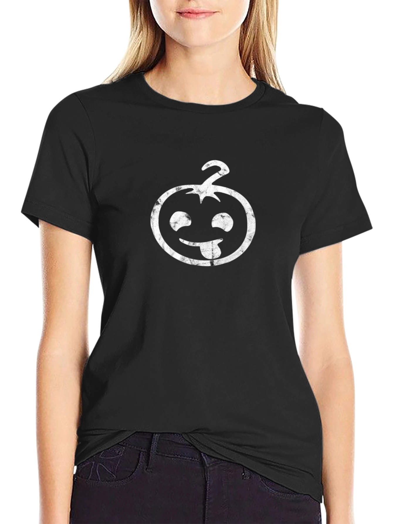 Funny Pumpkin Face Graphic Tee - Black Cotton Shirt