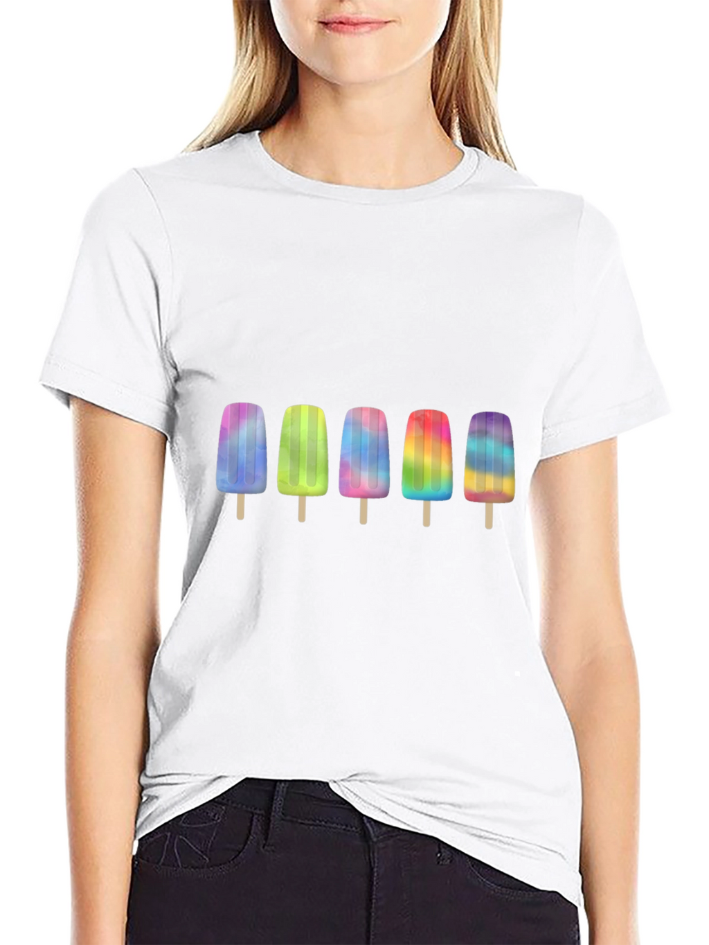 Rainbow Popsicle Graphic Black T-Shirt