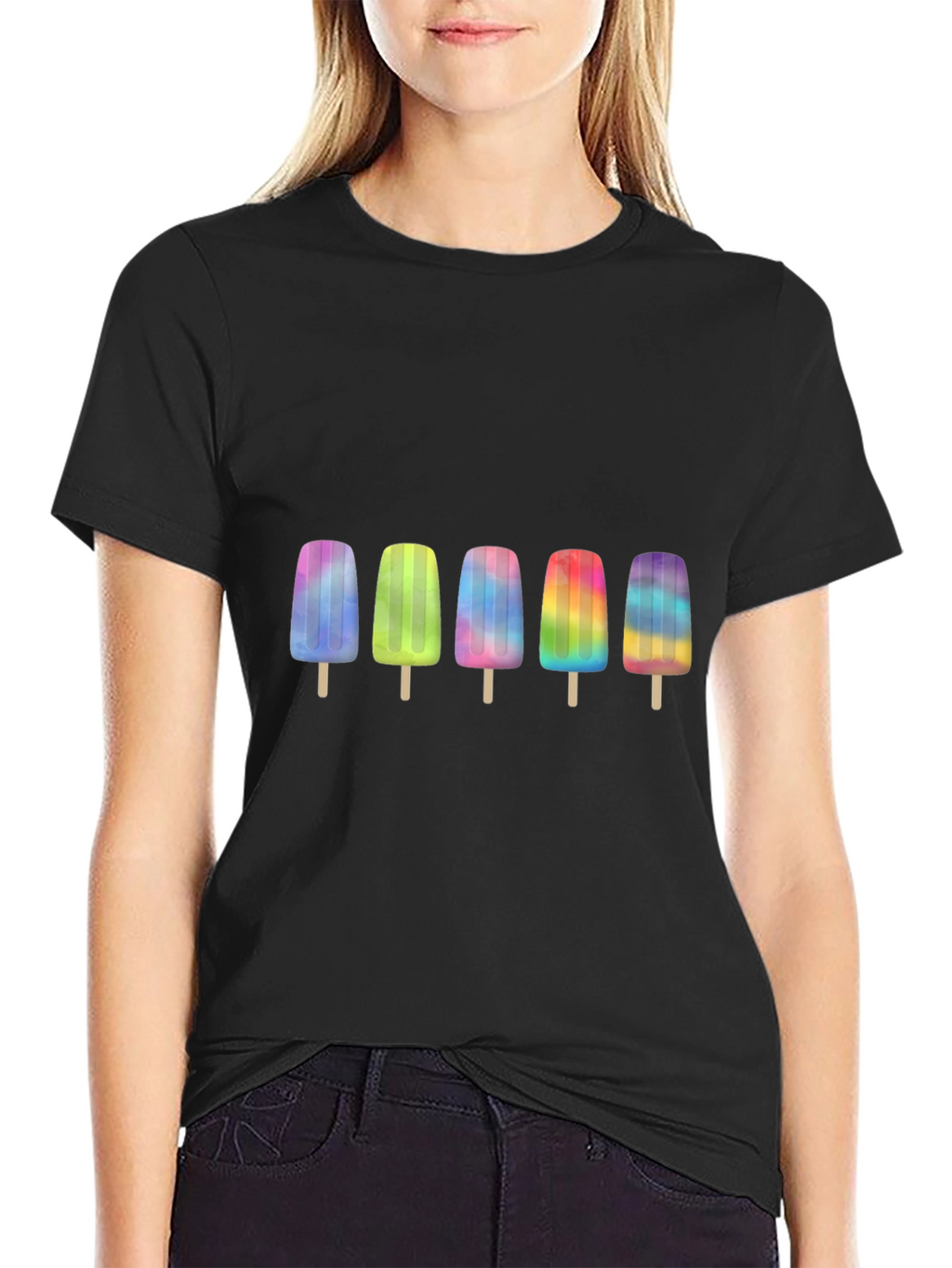 Rainbow Popsicle Graphic Black T-Shirt