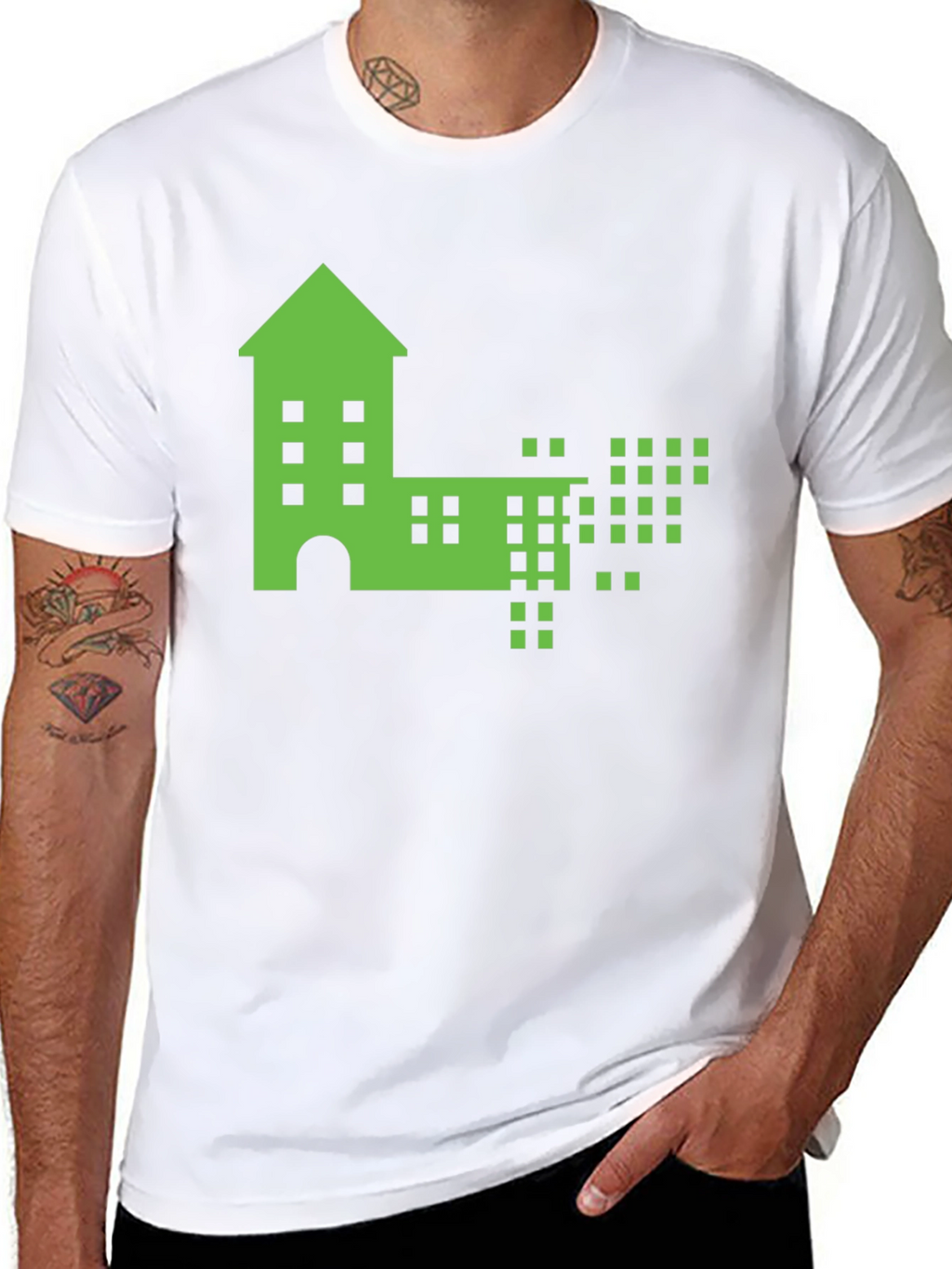 Pixelated Building Graphic T-Shirt