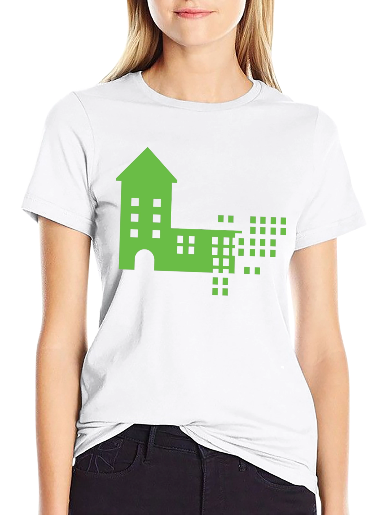 Pixelated Building Graphic T-Shirt